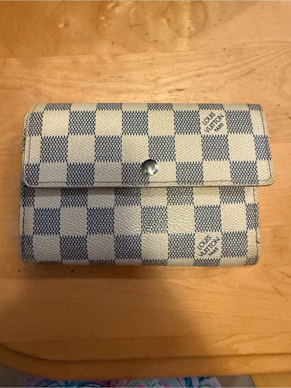 Louis Vuitton Damier Azur Checkered Small Wallet in Cream/Blue
